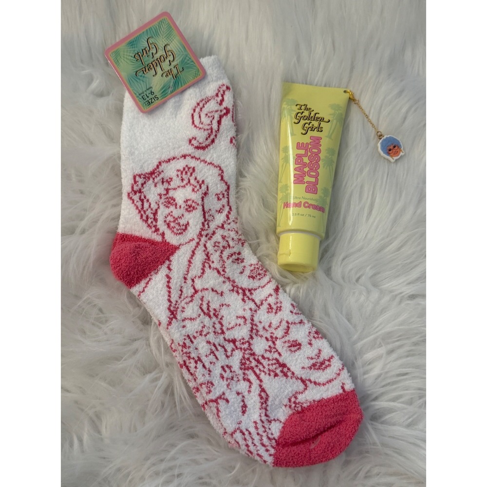 The Golden Girls Gift Set Fuzzy Socks and Maple Blossom Hand Cream with Keychain